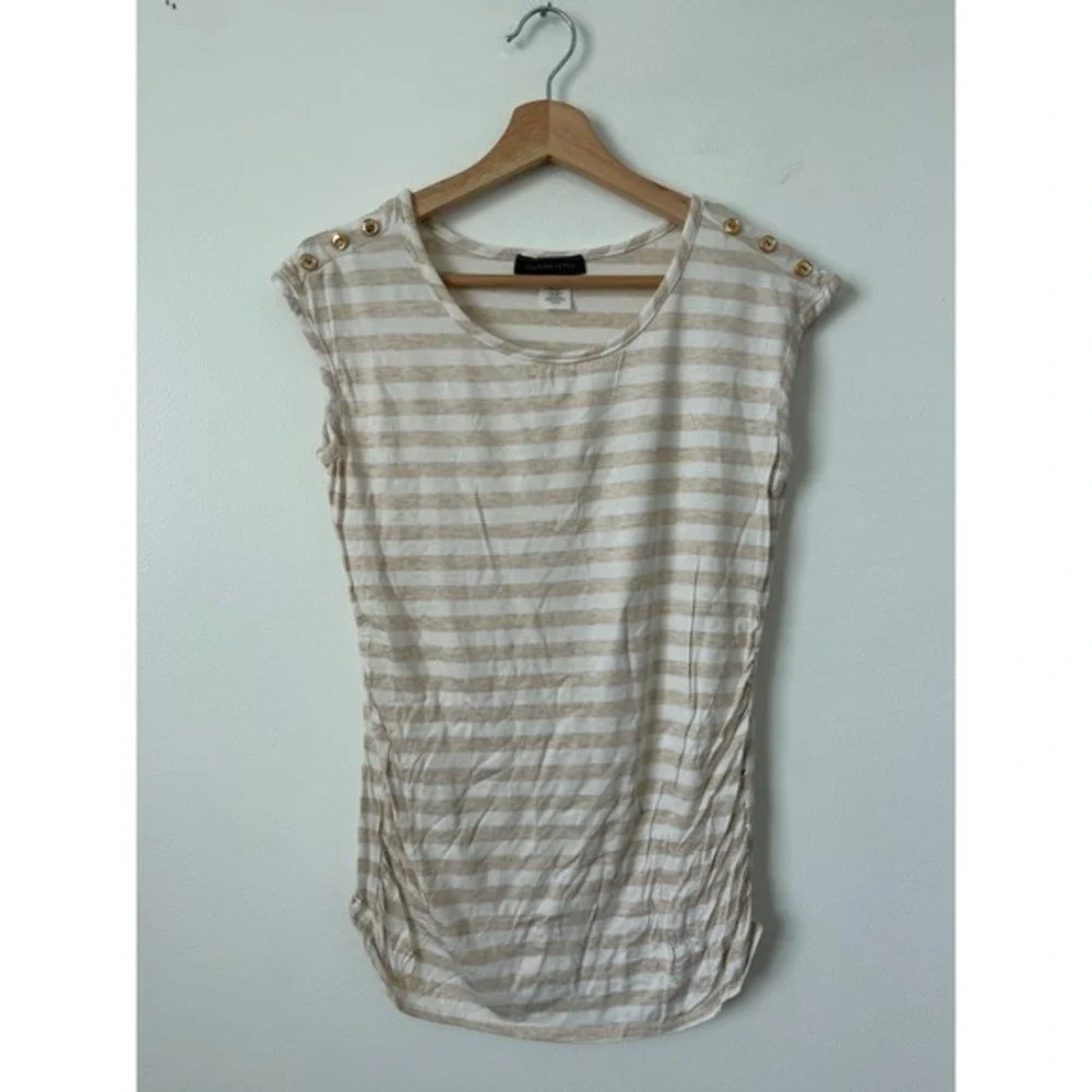 American City Wear Women's Tan and White Striped Short Sleeve Top – Size medium - Picture 1 of 3